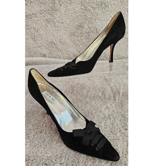 Vintage Isaac Mizrahi Pointed Toe Slip On Suede Pump‎ Heels Women Size 10B Black - Picture 1 of 9